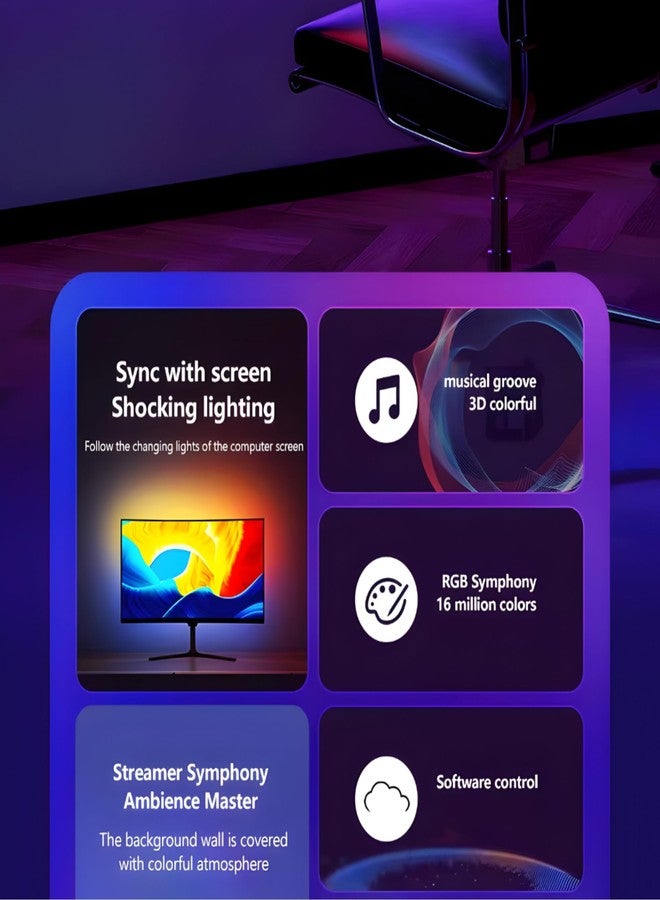 MITSUKO Phantom G1 Monitor Gaming Light RGBIC LED Backlight for Upto 40 Inch PC, Smart Ambiance Gradient Lightstrip for Monitors with Color Matching, Curved Monitors Compatible (32-40 Inch) - Image 4